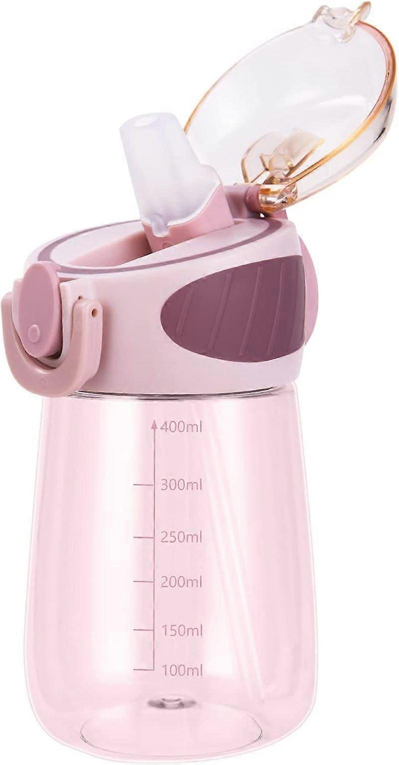 ポータブル子供用目盛り付きストロードリンクカップ400mlウォーターボトル(ピンク)1本(H-4)