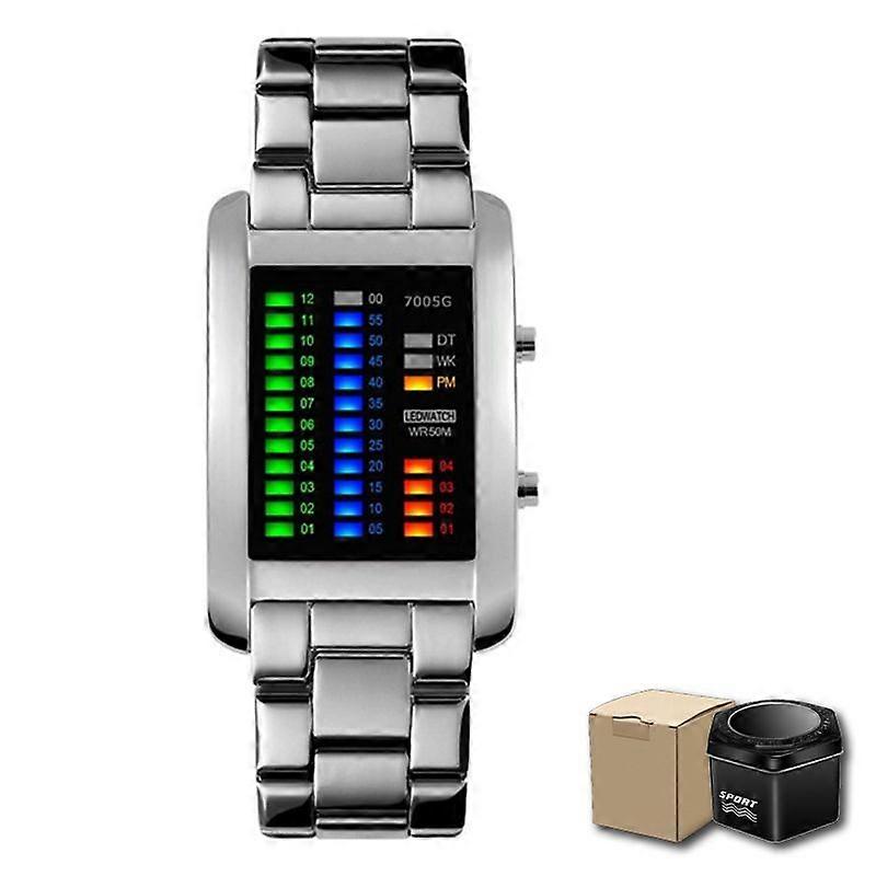 Binary Watch Resistant Watches Men 3ATM Waterproof Alarm Chrono Rectangle Dial Canlender Black Light Tough Structure