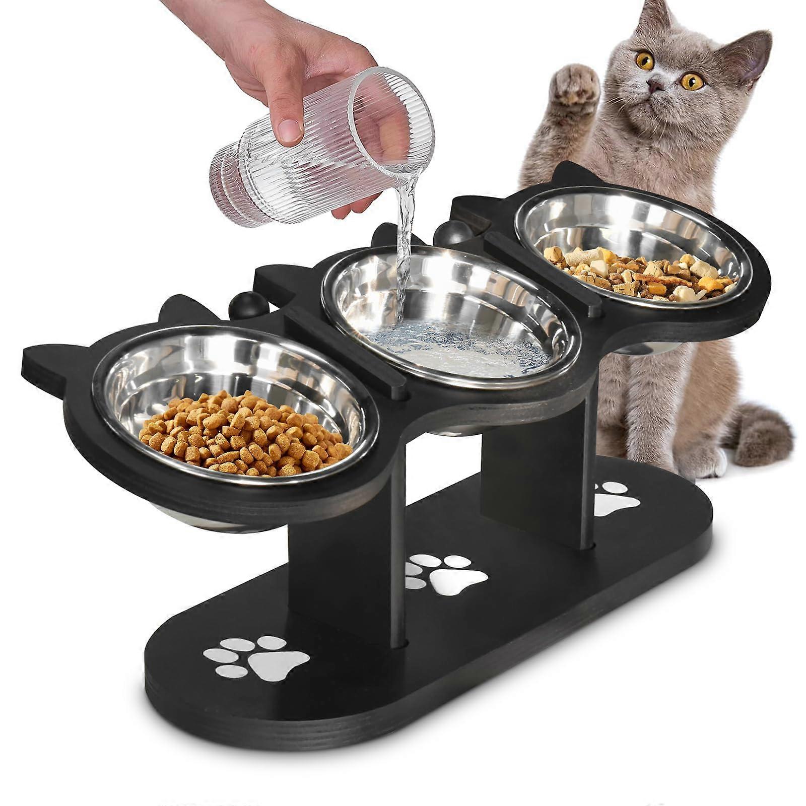 Raised Cat Food Bowls for Indoor Cats, Adjustable Height Elevated Cat Bowls with Black Shelf, Durable Pet Feeding Station