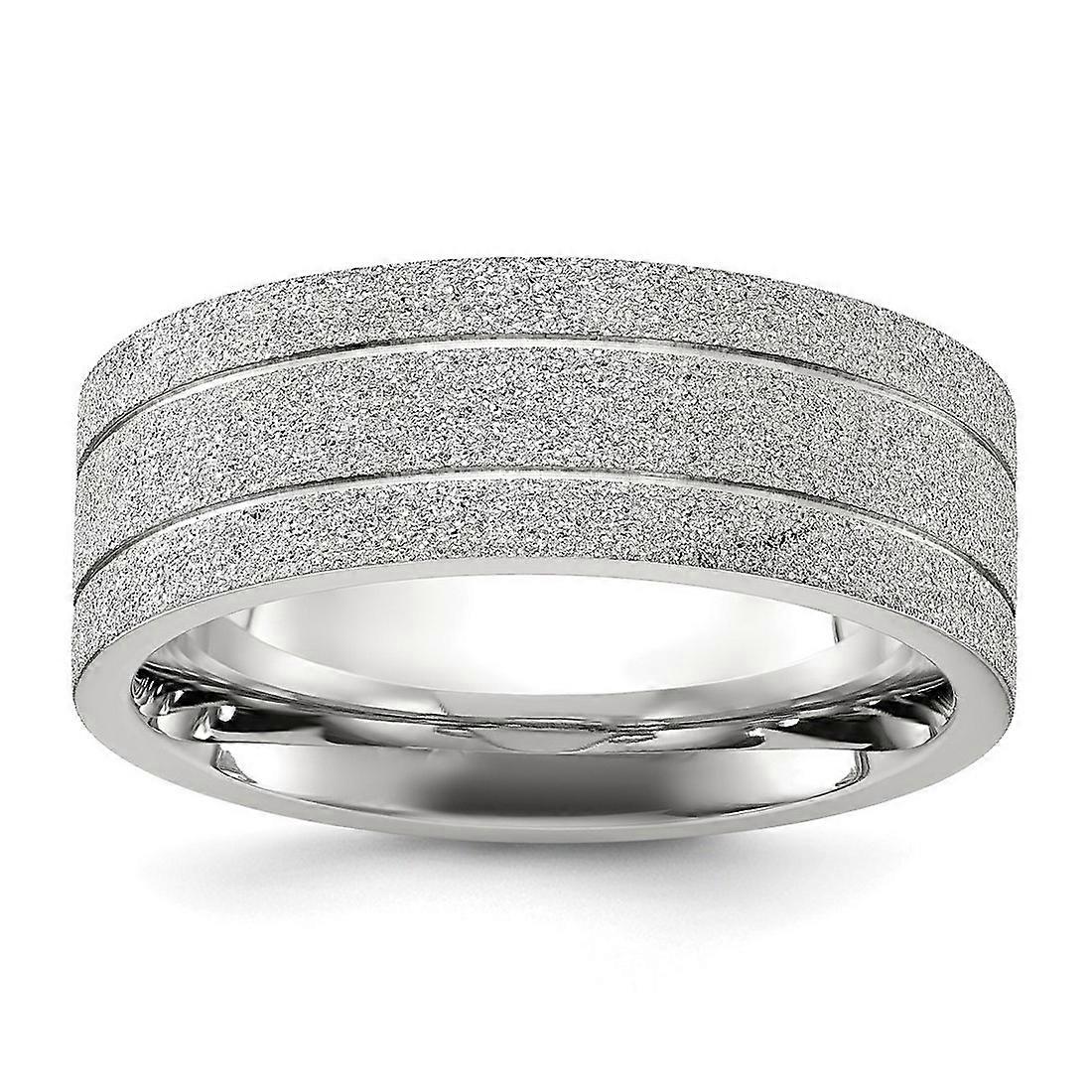Stainless Steel Polished Laser cut Grooved 8mm Band-Band Style Ring for Women and Men - Ring Size: 8 to 13
