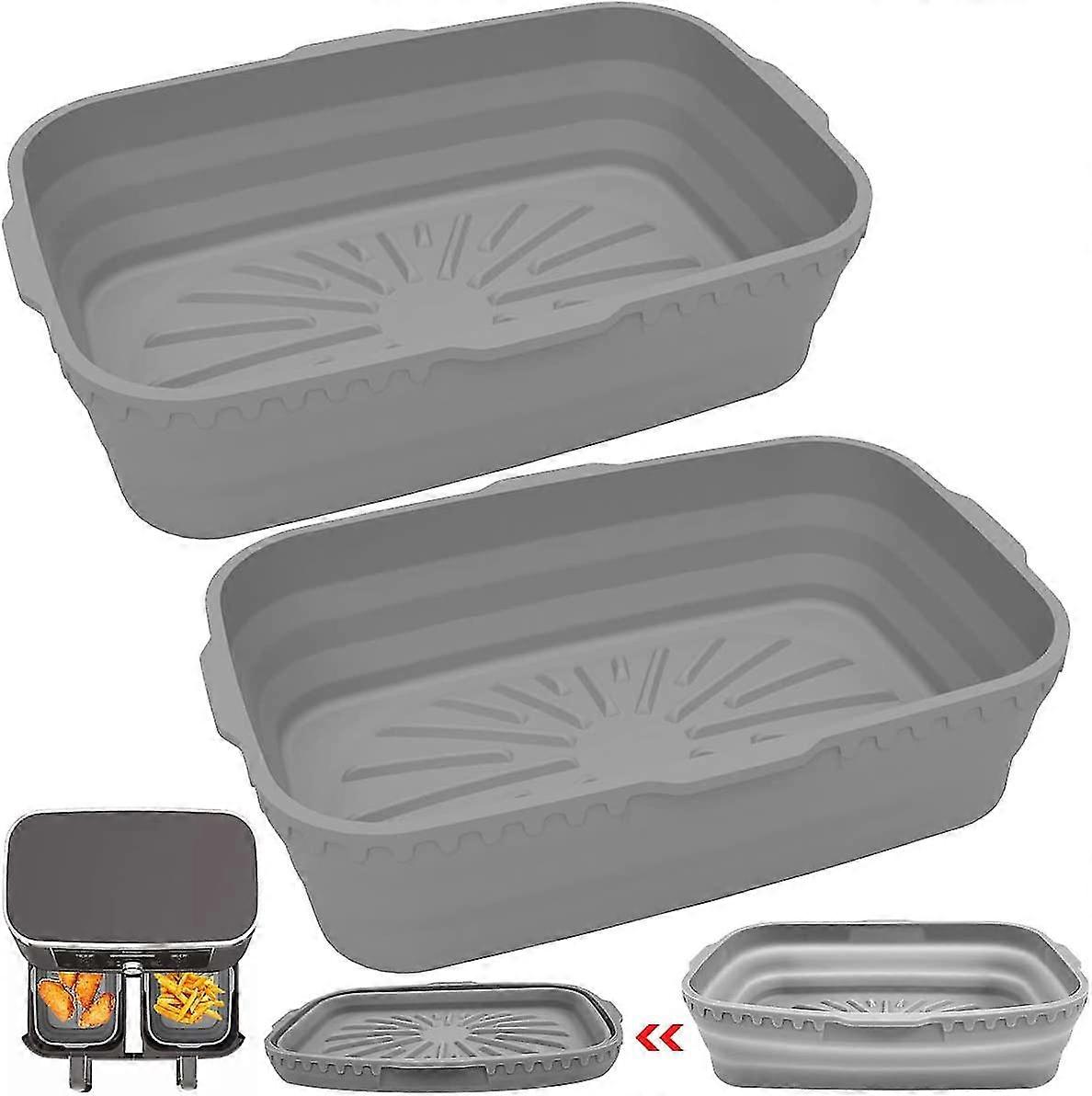 2-Piece Silicone Rectangular Air Fryer Pot Set with Non-Stick Basket & Reusable Liner, Complete Accessories Kit