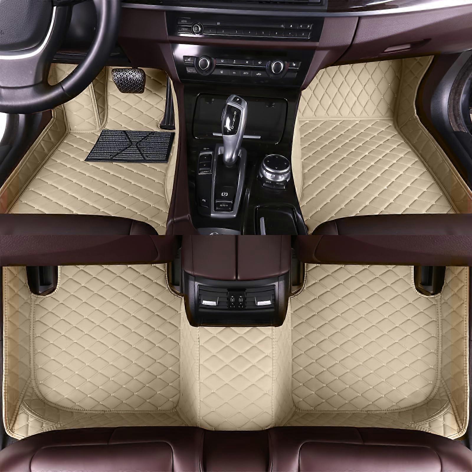 Bilgolvmattor för Toyota Tundra 2016, AntiSlip Läder Bilmatta Set, Lyx Alla Väder Mattor Set Lädermatta. (Fullt set/krämfärg)
