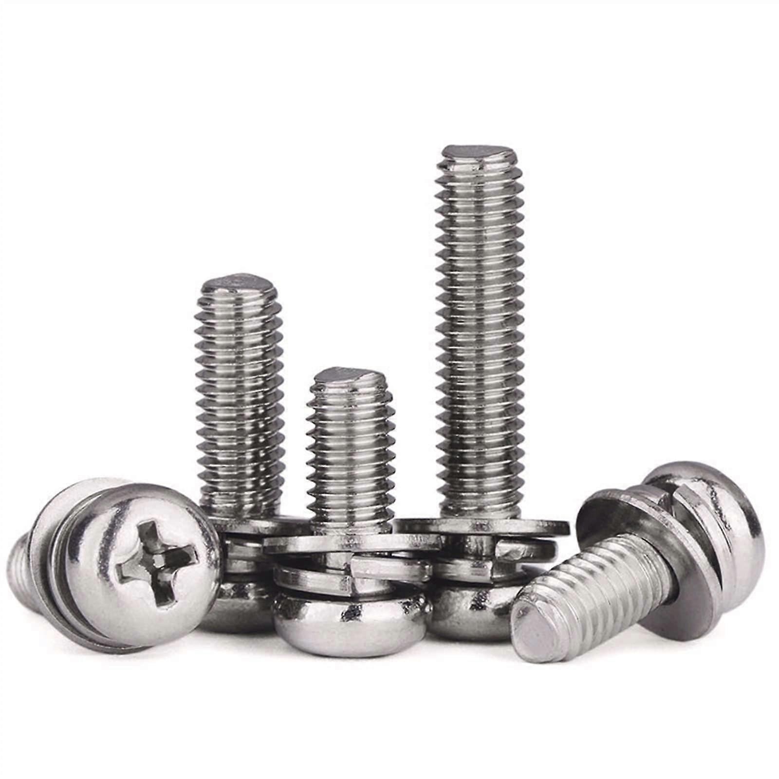 Lfang-Socket Cap Screws 3 in 1 Round Head Machine Screw with Washer Spring 304 Stainless Steel
