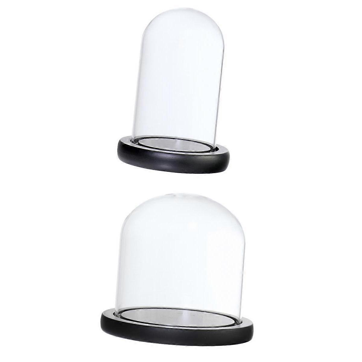 7x12 &12x12cm Clear Glass Display Dome Cloche Bell Jar with Wooden Base