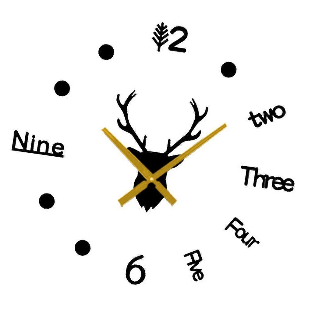 Deer Head 3D DIY Wall Clock Clocks Stickers Set Black Easy Too Creative