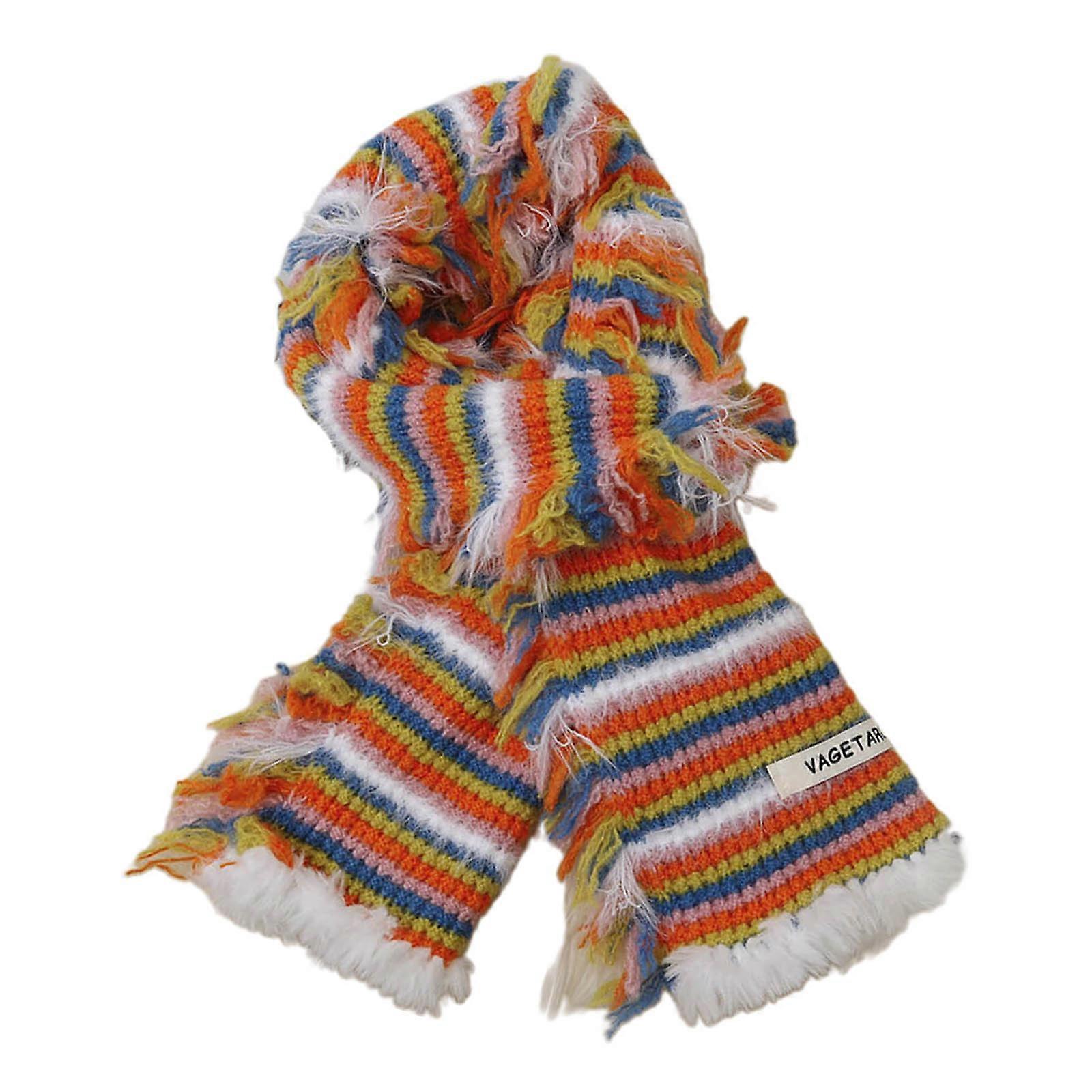 Femmes Y2k Style Écharpe Hiver Rayé Écharpe Dame Dopamine Look Écharpe Casual Voyage Shopping Prise Photo Écharpe pour Ados Jaune orange
