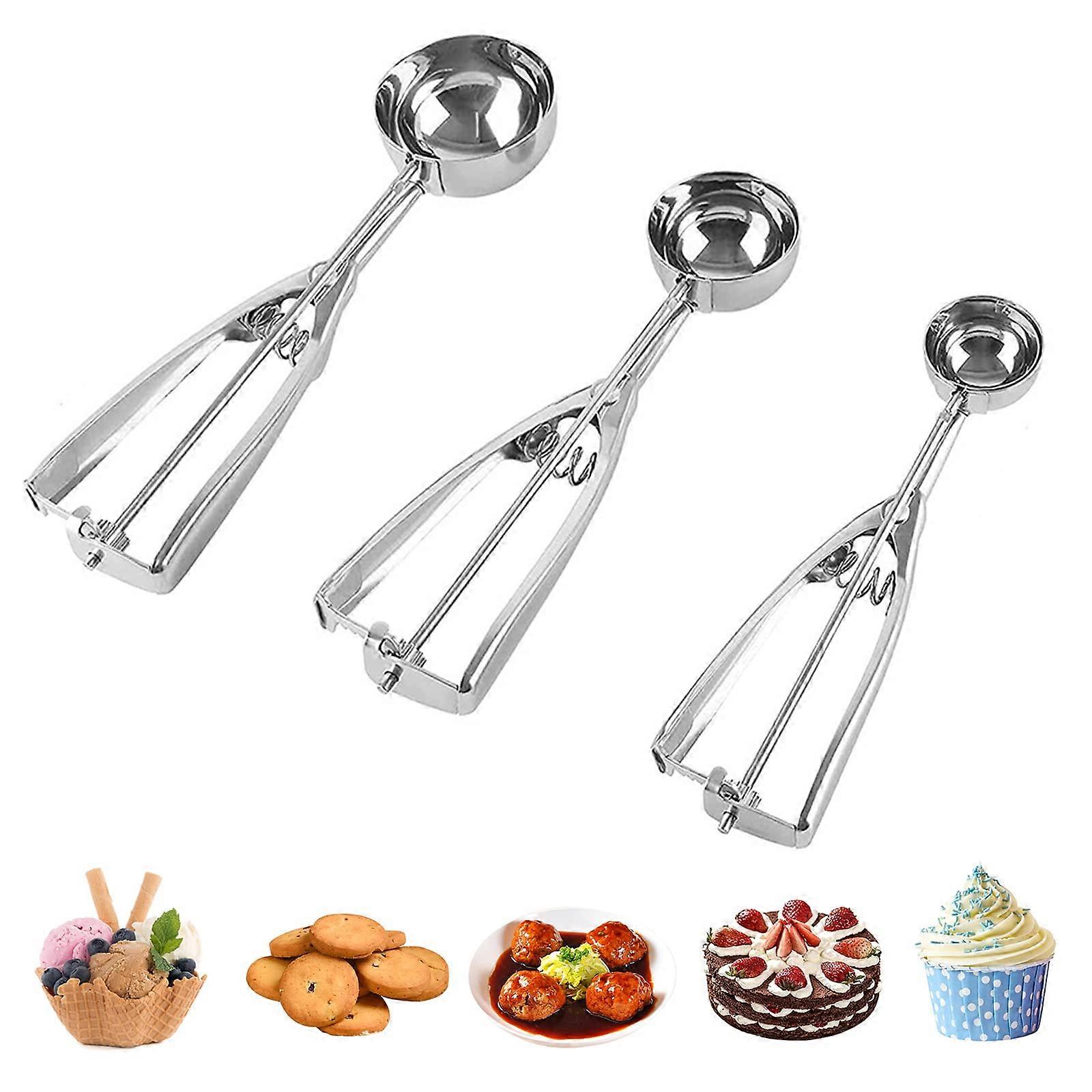 Ice Cream Scoop Set, 3 Pieces Stainless Steel Cookie Scoops for Baking Ref: 8198