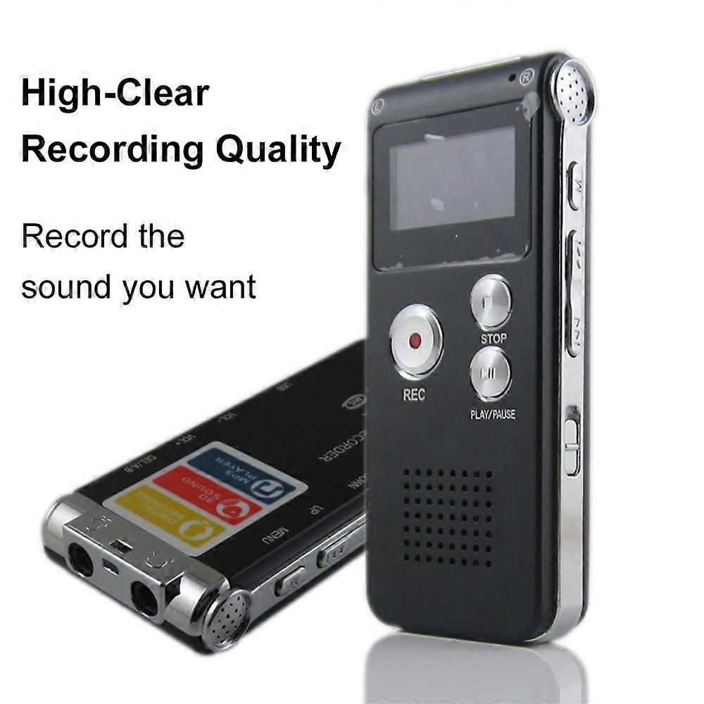 Digital Voice Recorder 8GB 3.3x1.4x0.7in Black Portable Audio Device