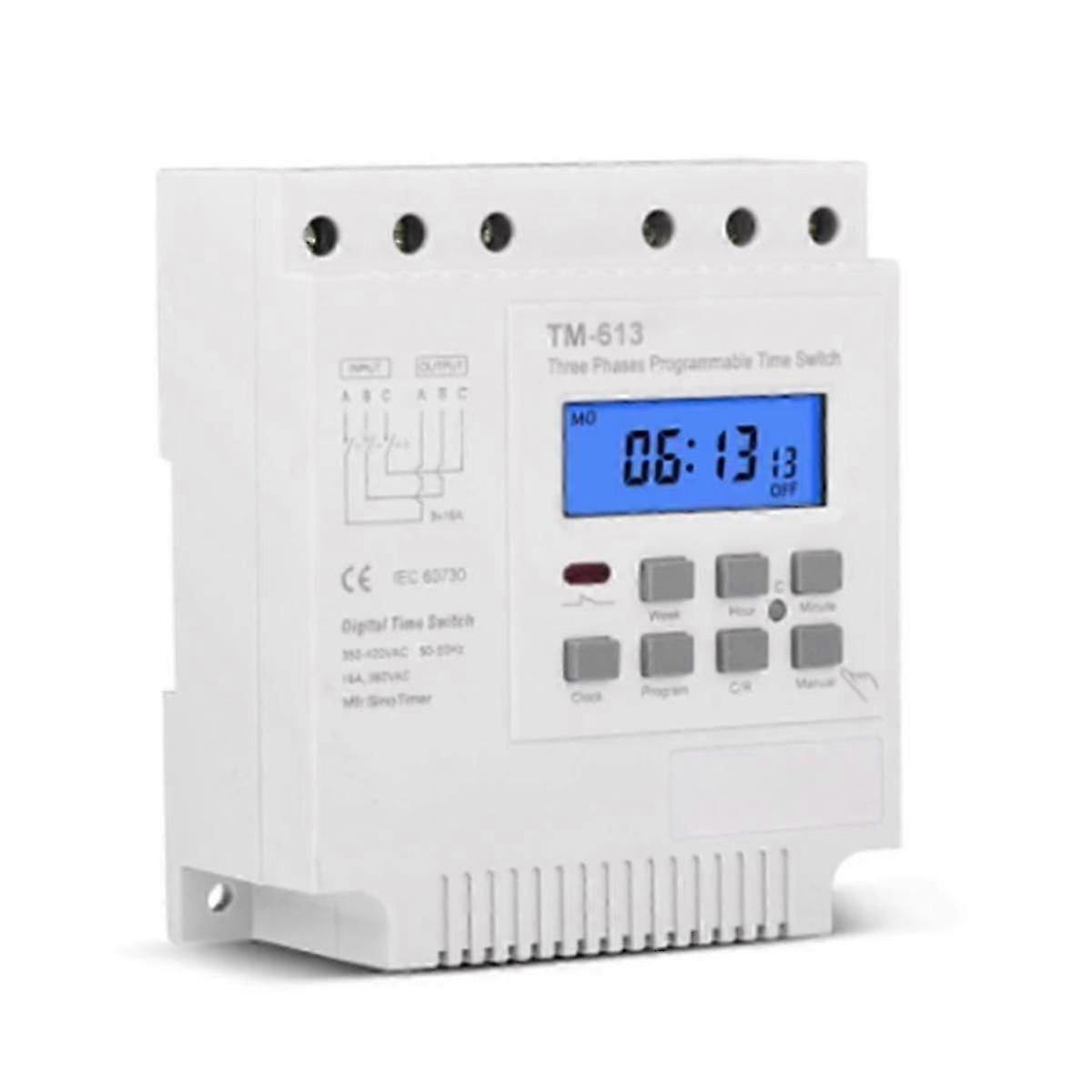 Programmable Timer Switch for 3-Phase Industrial Equipment, 380V-415V, Backlit Display