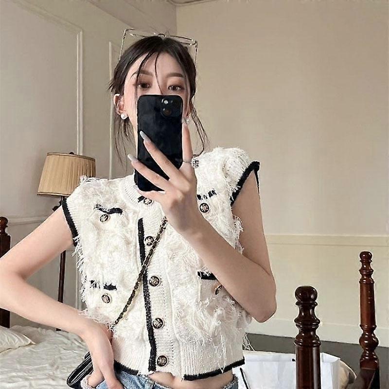 Knitted Cardigan Sweater Vest for Women Spring 2023 New High Grade Short Style O Neck Sleeveless Outwear Colored Female Top