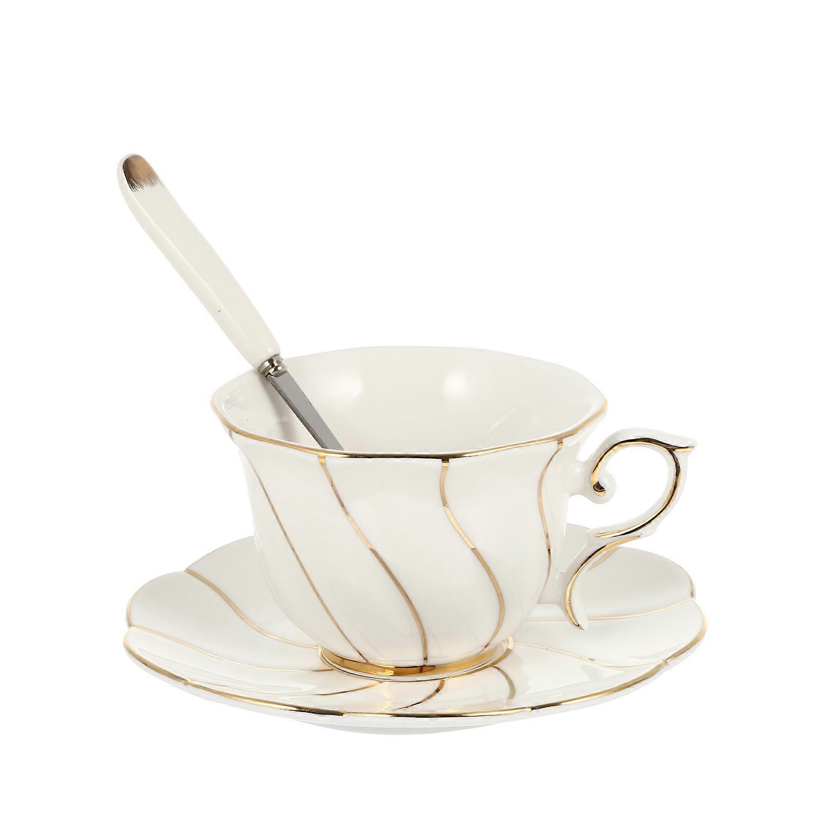 Large Capacity Ceramic Coffee Cup Saucer Set Simple Design 12.00X9.80X7.00CM 1Set