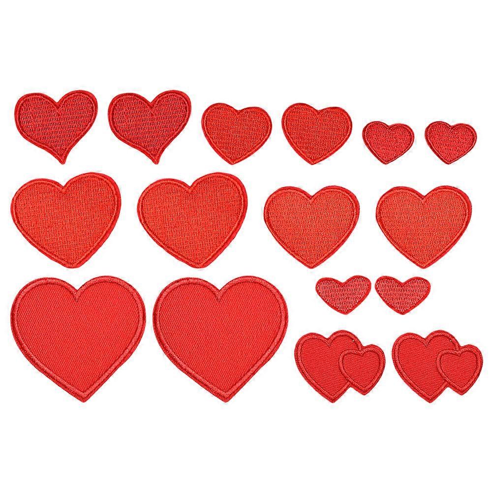 Heart Decorative Applique Red Embroidered Patches Diy Craft Projects 16Pcs