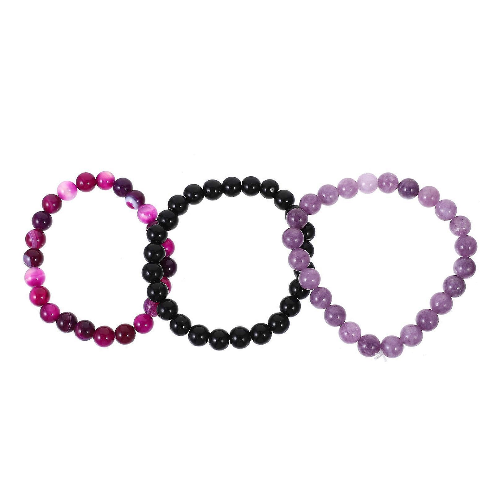 Beaded Stretch Bracelets Stone Round Beads Women Casual Anniversary 3Pcs