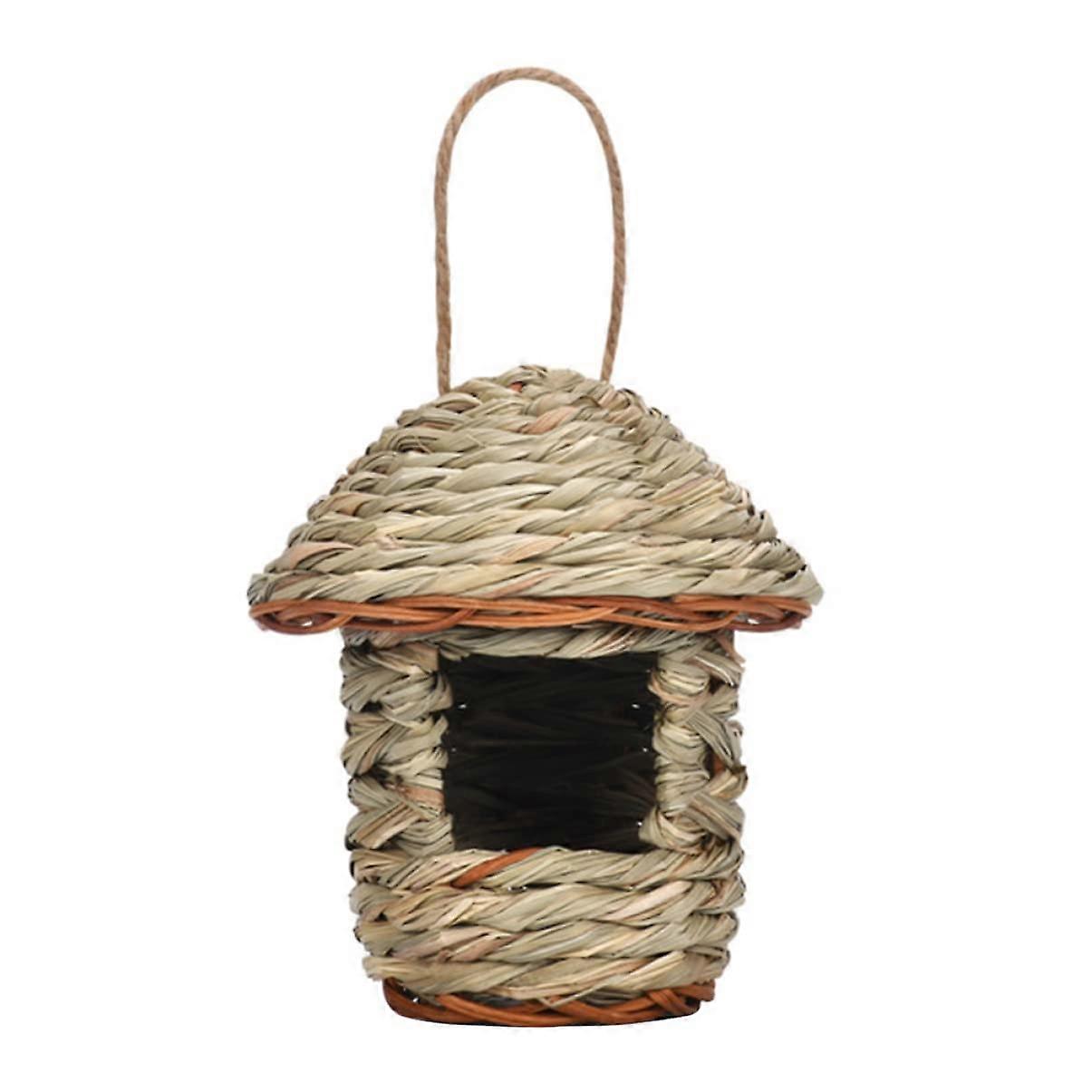 Straw Bird Nest Cage for Pigeons, Magpies, and Finches - Hanging Birdhouse in Grass Khaki Color for Bird Breeding and Decoration