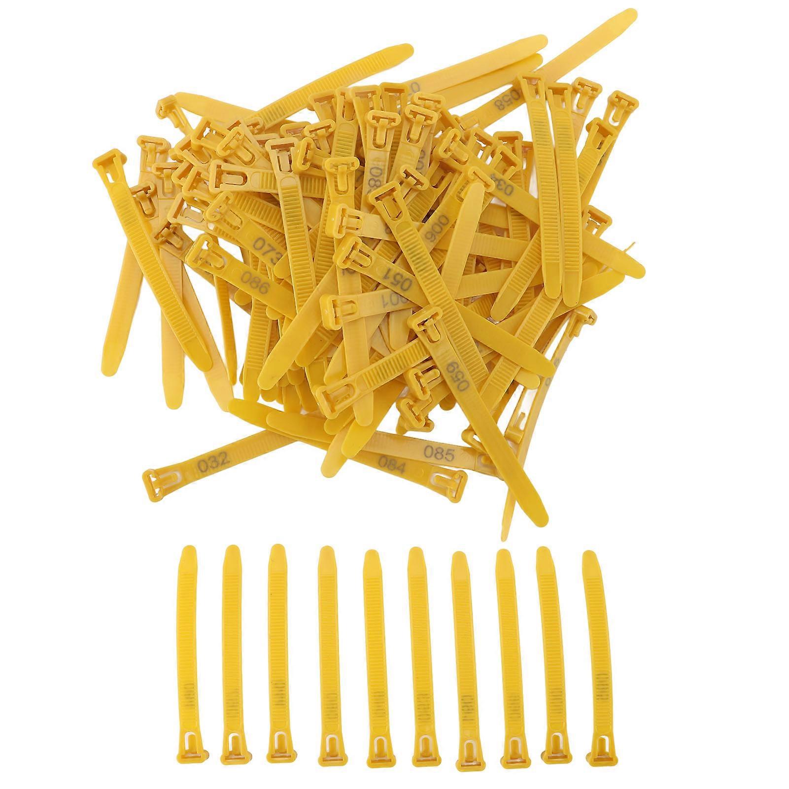 100pcs Chicken Leg Bands Adjustable Fadeless Numbered Poultry Identification Leg Tags for Duck Goose Yellow