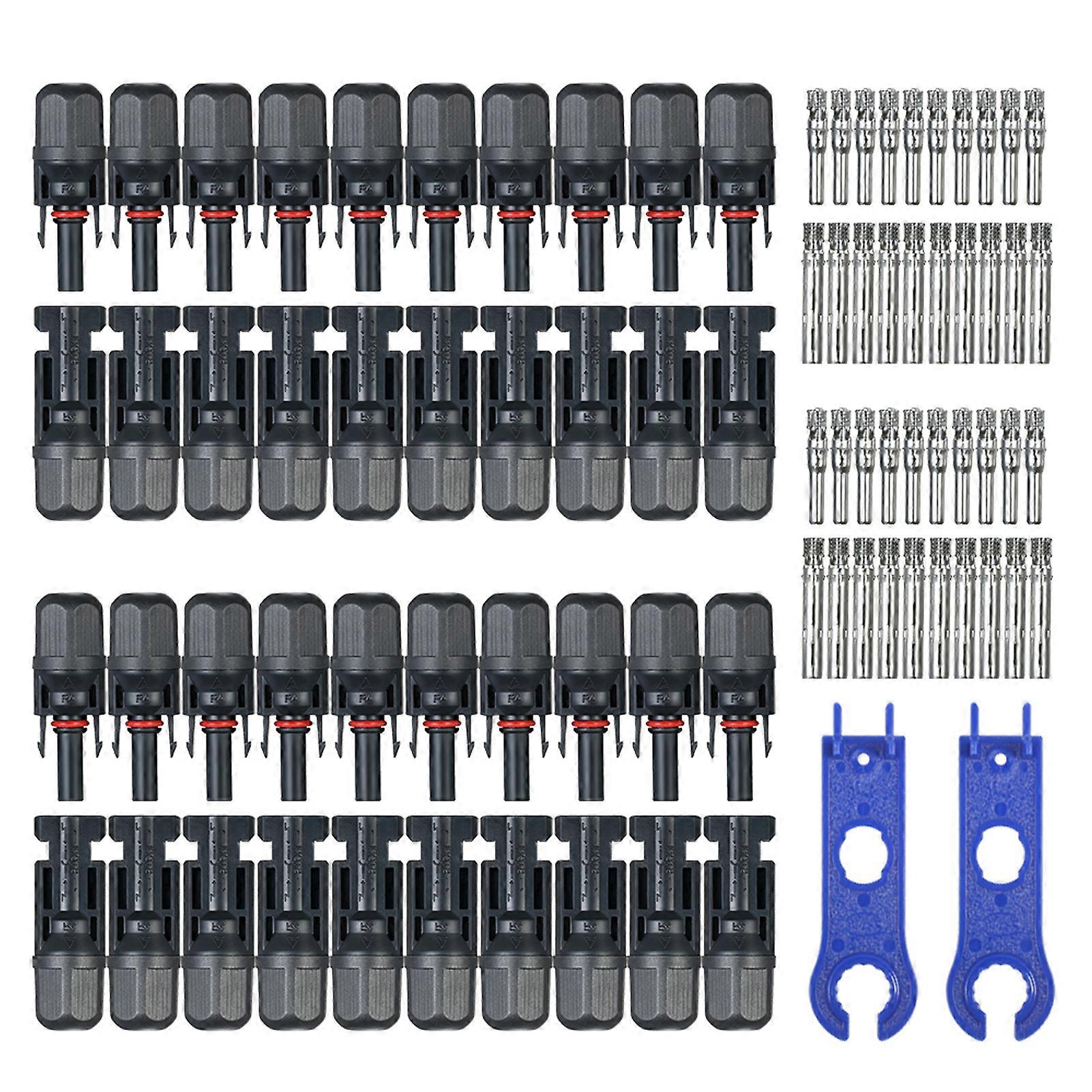 20 Pairs Male/Female Solar Panel Cable Connectors with Spanner Assembly Tool for PV System