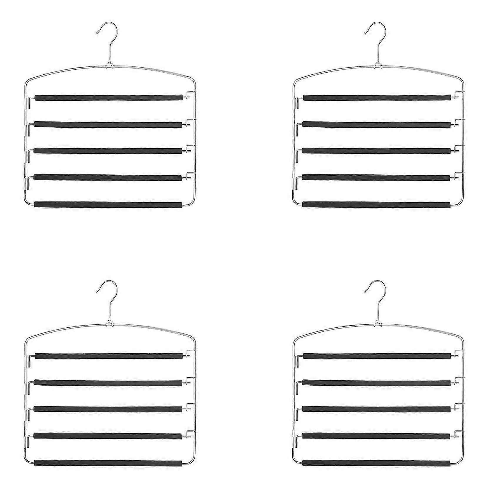 4X Pants Hangers 5 Layers Metal Slack Hangers Non-Slip Foam Padded Swing Arm Space Saving Hanger