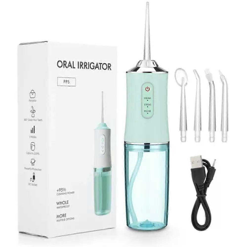 Oral Irrigator Portable Usb Water Jet Floss 4 Jet 220Ml 3 Modes Ipx7 Green
