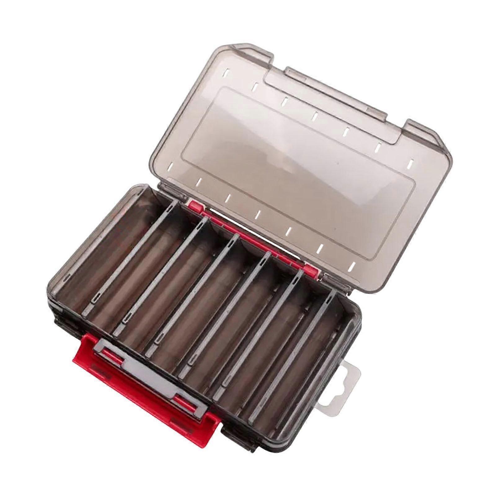 Double-Sided Bait Box, Waterproof Tackle Storage with 14 Compartments, Lightweight Organiser with Drain Hole, Black