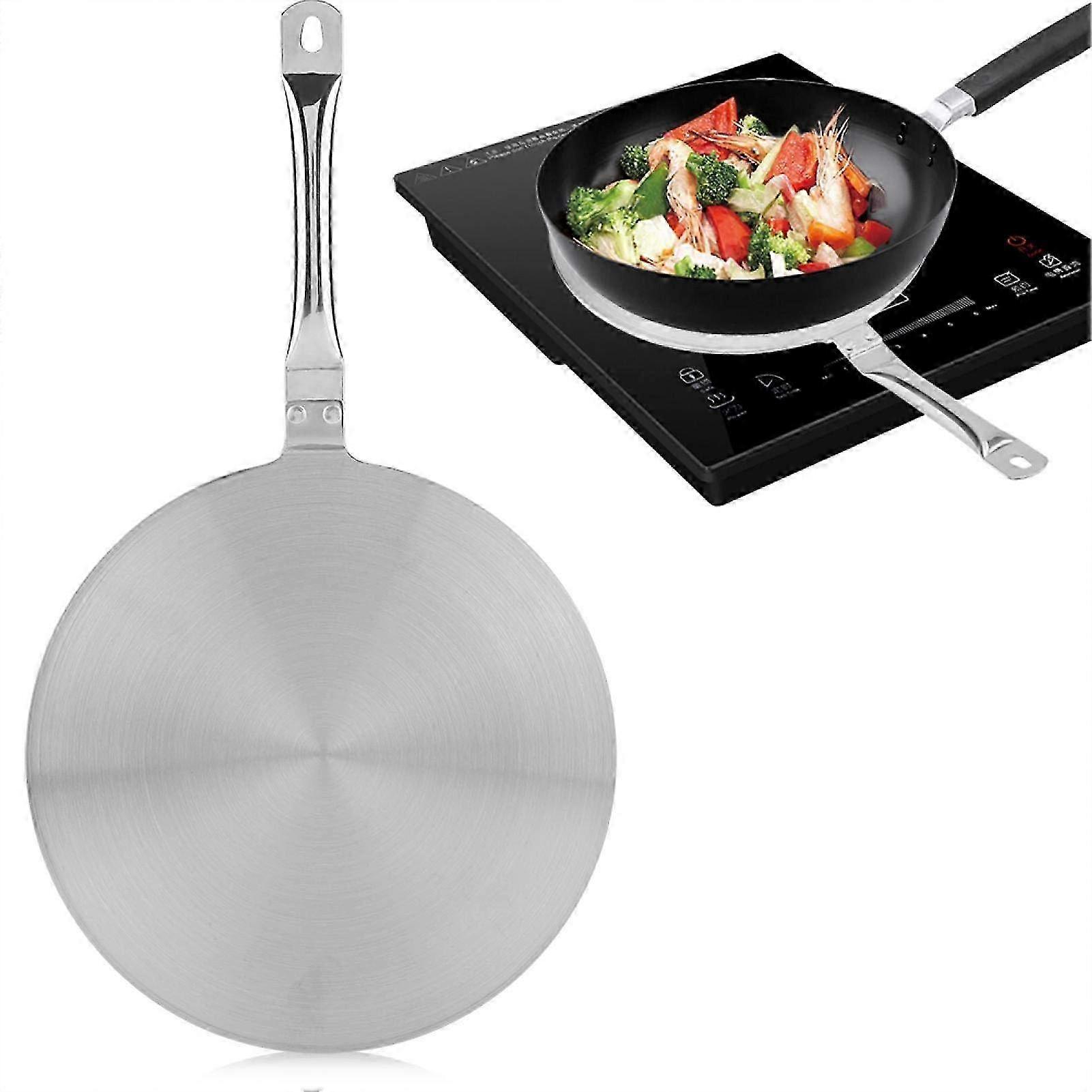 24cm Stainless Steel Heat Diffuser for Induction Cooktops, Compatible with Gas, Features Handle for Quick and Even Heating, Silver Finish