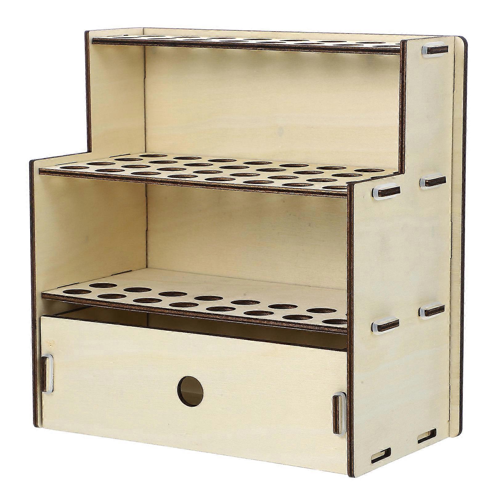 Holding Rack For Pen Wooden Test Tube Stand Hobbyists Craft Enthusiasts Beige Rectangular 1Pcs