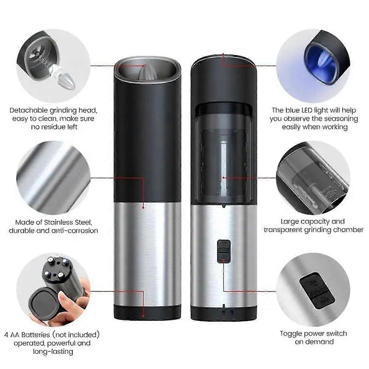 1Set Kitchen Spice Automatic Grinder, Battery Powered Adjustable Coarseness, Electric Salt Pepper Gr