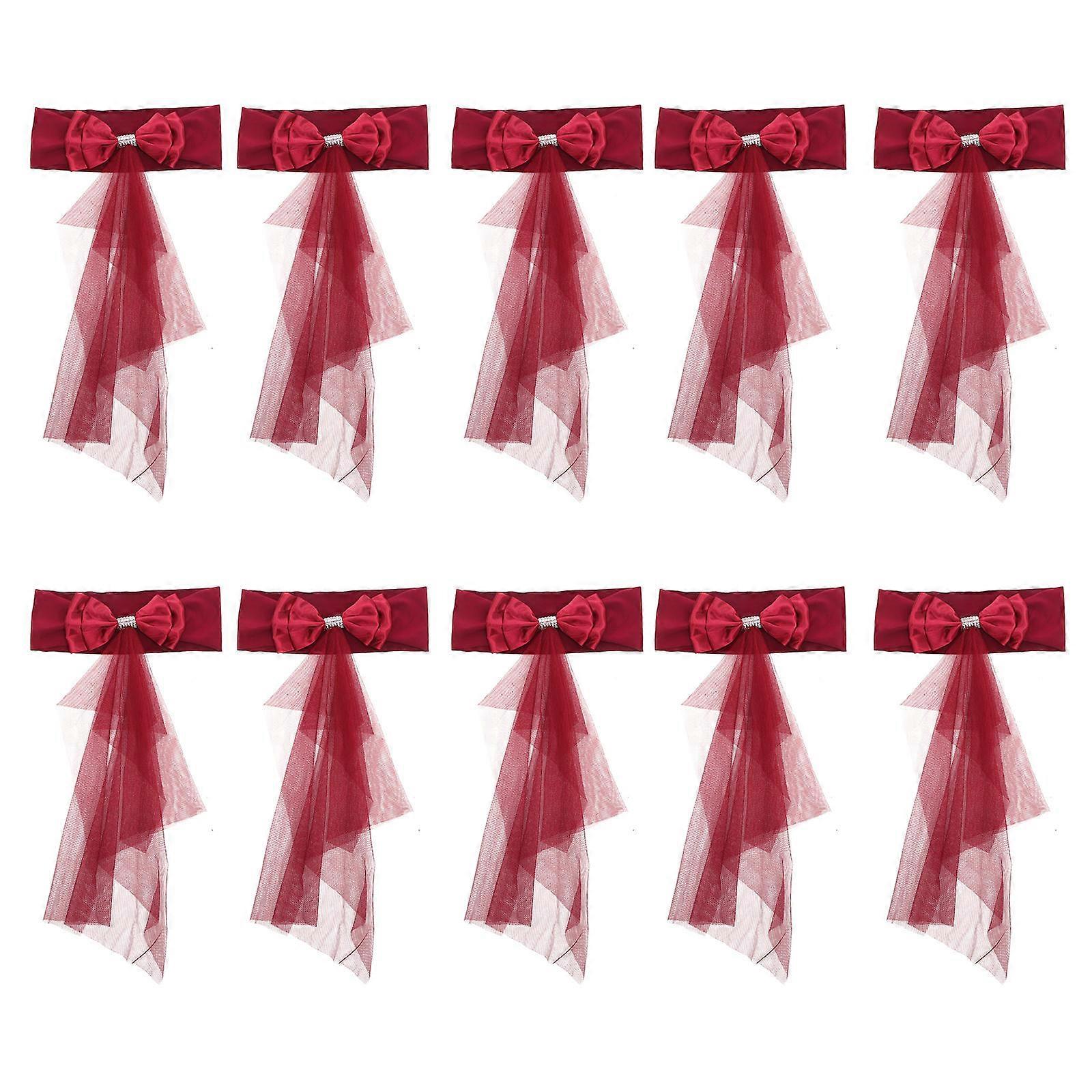 Chair Tie Back Sashes Bow-Knot Chair Sashes Formal Chair Decorations Dark Red 60X32X2CM 10Pcs