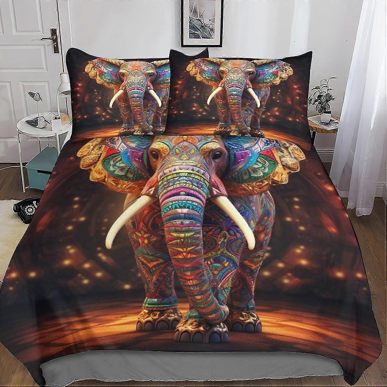 Creative 3D Printed Elephant Duvet Cover Set, Soft Microfiber 3-Piece Bedding for Teens and Adults with Zipper Closure