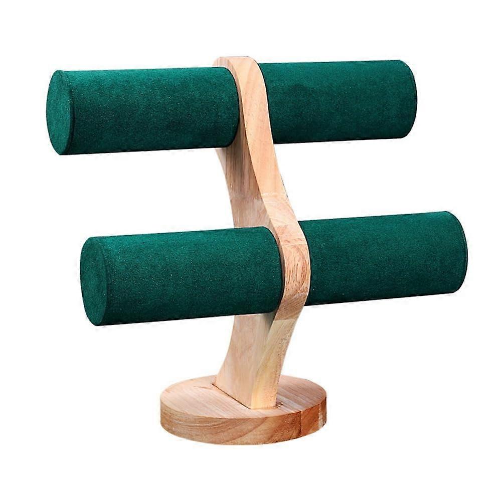 Solid Wood Jewelry Display Stand 2Layer 1Piece Bracelet And Watch Organizer Storage Rack Dark Green