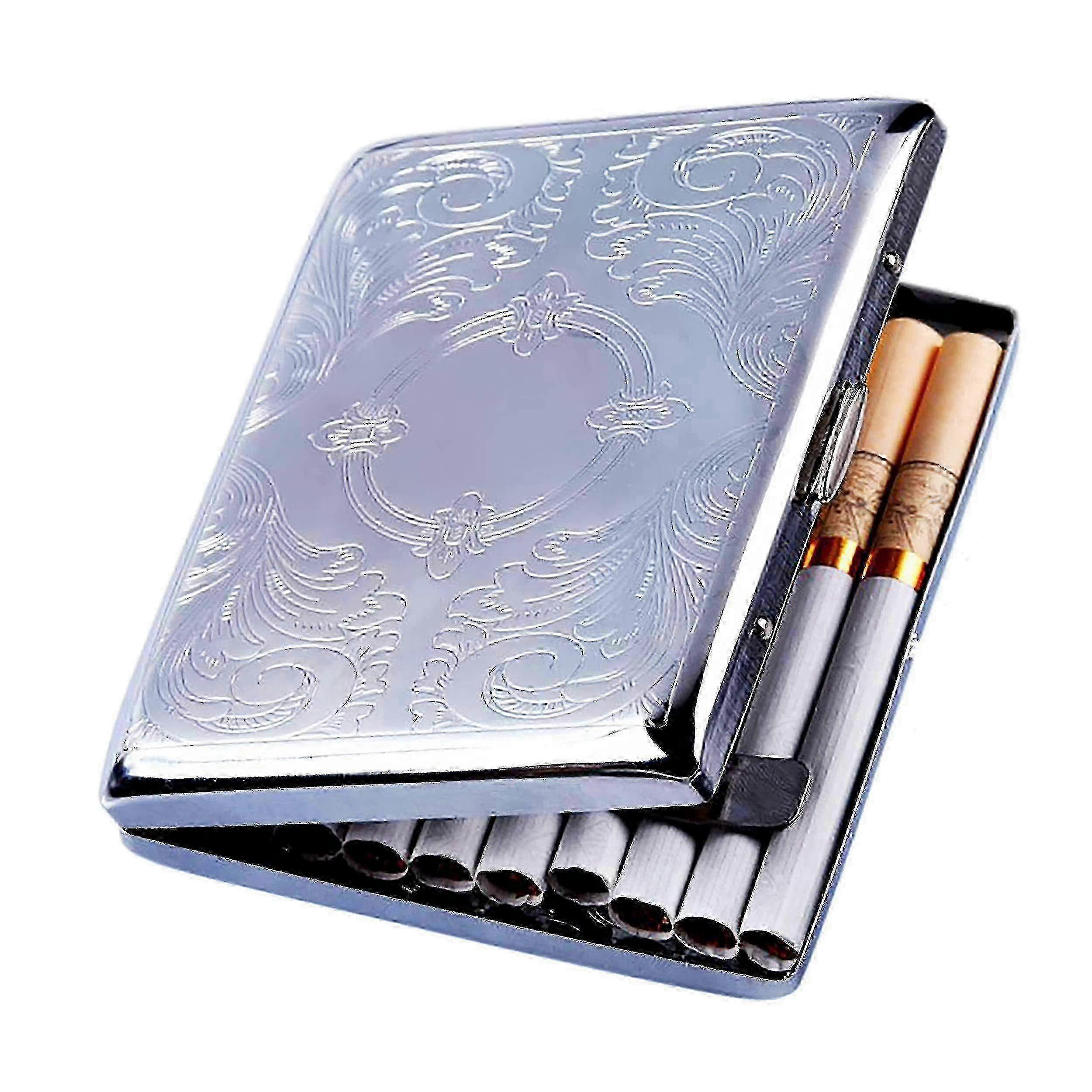 Silver Metal Cigarette Case for Men Holds 20 Cigarettes Compact & Durable Cigarette Box Case g2024135678