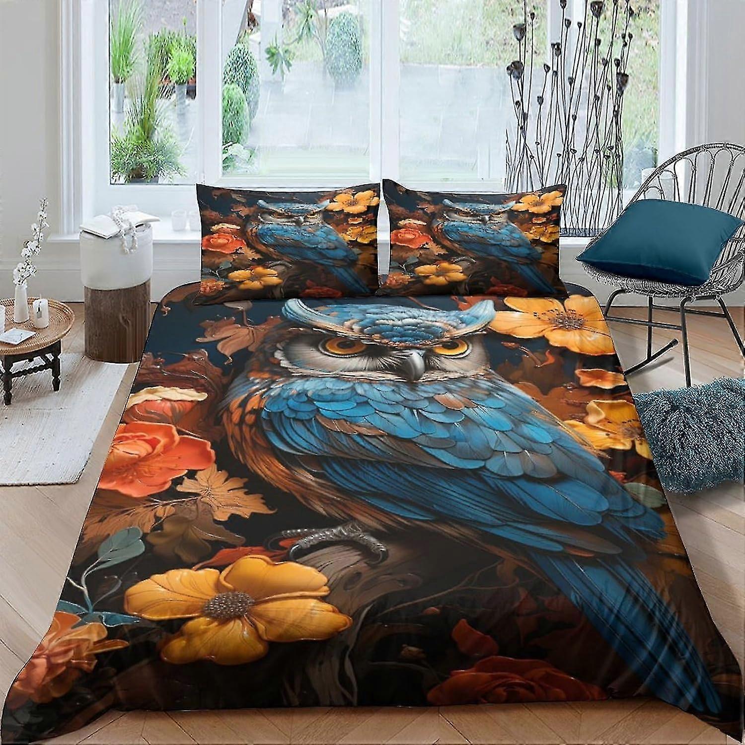 Conjunto de Capa de Edredom Coruja Conjunto de Cama Branco com Fecho de Zíper, Capa de Edredom ou Colcha para Crianças Adolescentes Adultos, 3 Peças Duplas