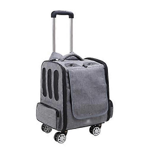Pet Travel Trolley with Wheels, Comfortable Cat Backpack Carrier, Gray-A, Removable Wheels, Ventilation Window, One Size