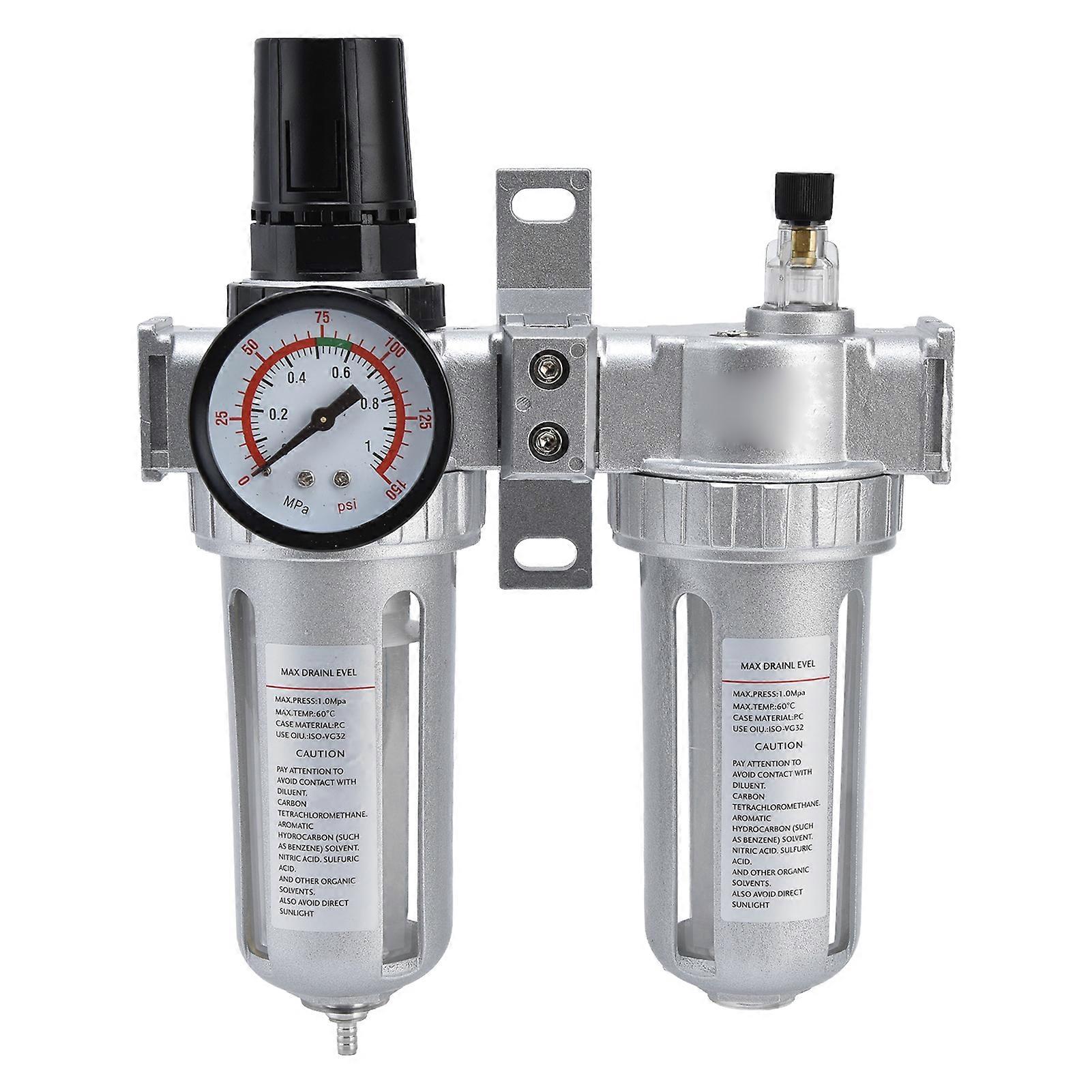 Compressed Air Filter Regulator Combo Pressure Gauge Kit Water Separator for Compressor 2 Unit