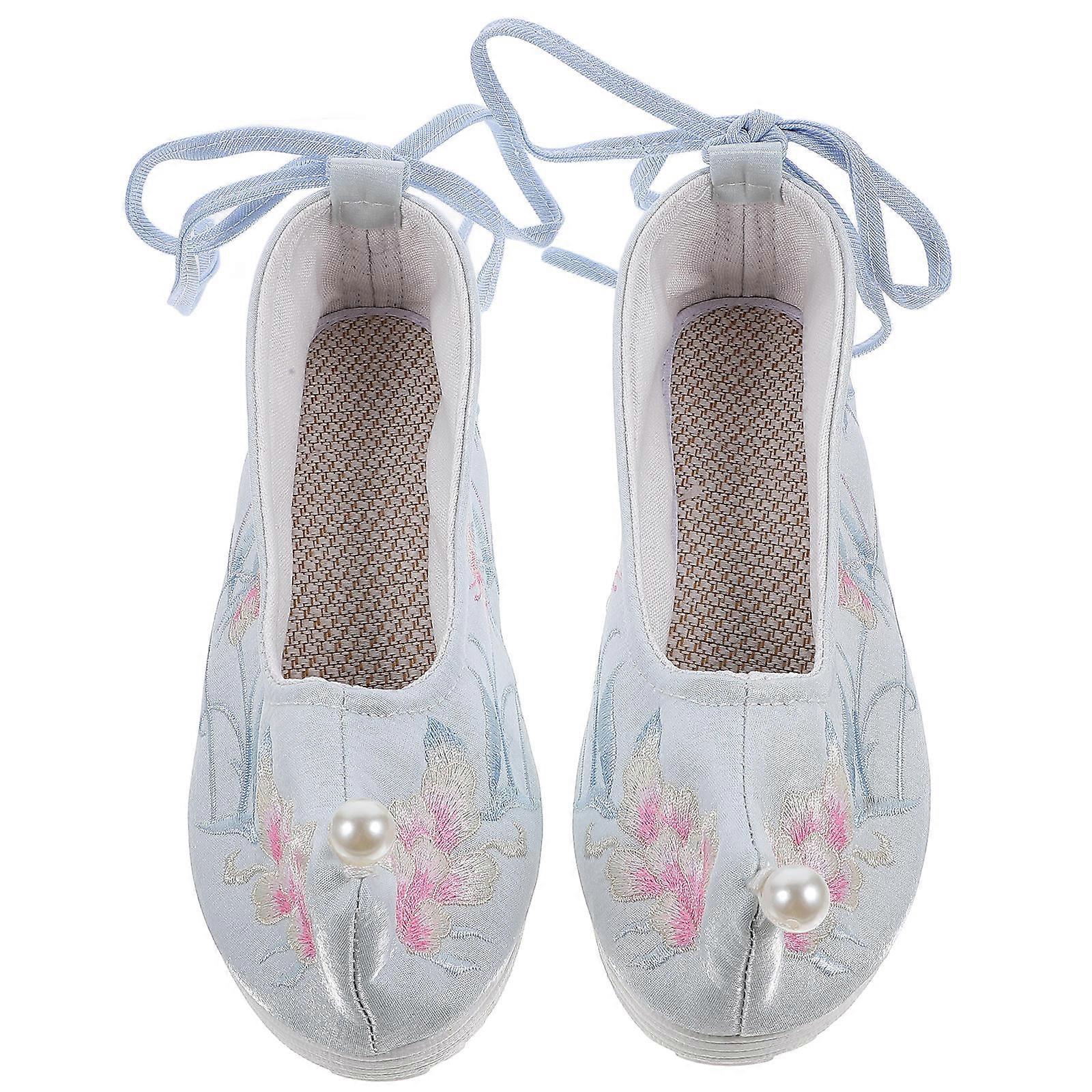 Embroidered Footwear Hanfu Shoes Traditional Embroidery Daily Use Light Blue Size 36-39 EU Breathable 1Pair