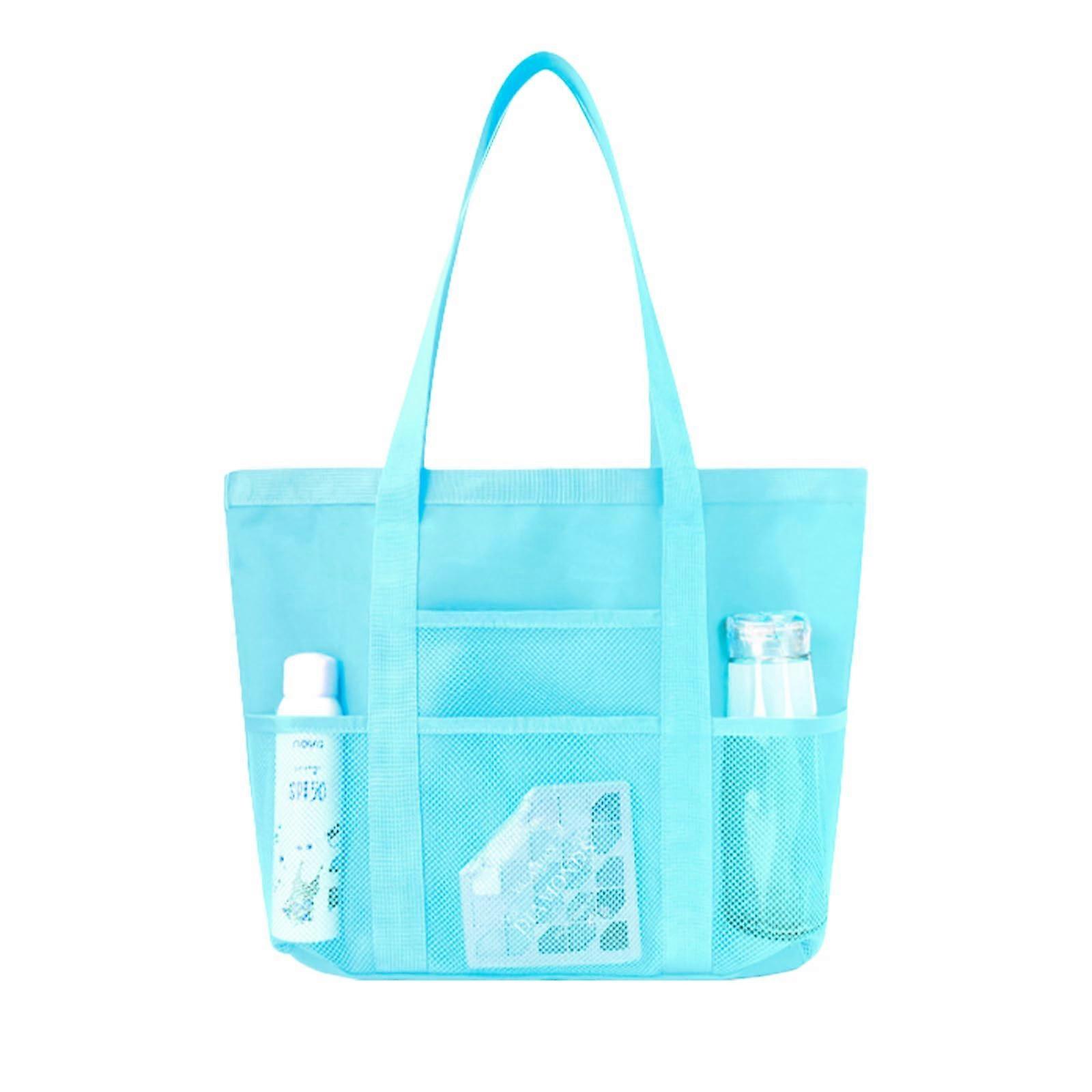 Large Mesh Beach Bag Sandproof Foldable Beach Bag Ideal for Swimming Pool Travel Gym and Family Trips Blue