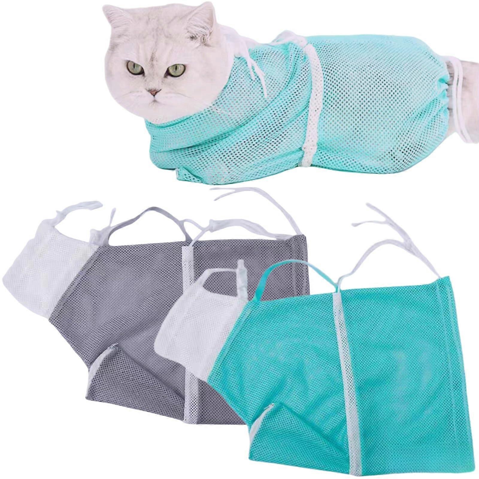 Cat Nail Care Bag Set, 2 Pieces Cat Bathing Shower Net Soft Material, Anti-Biting Anti-Scratch Retention Bags for Cats