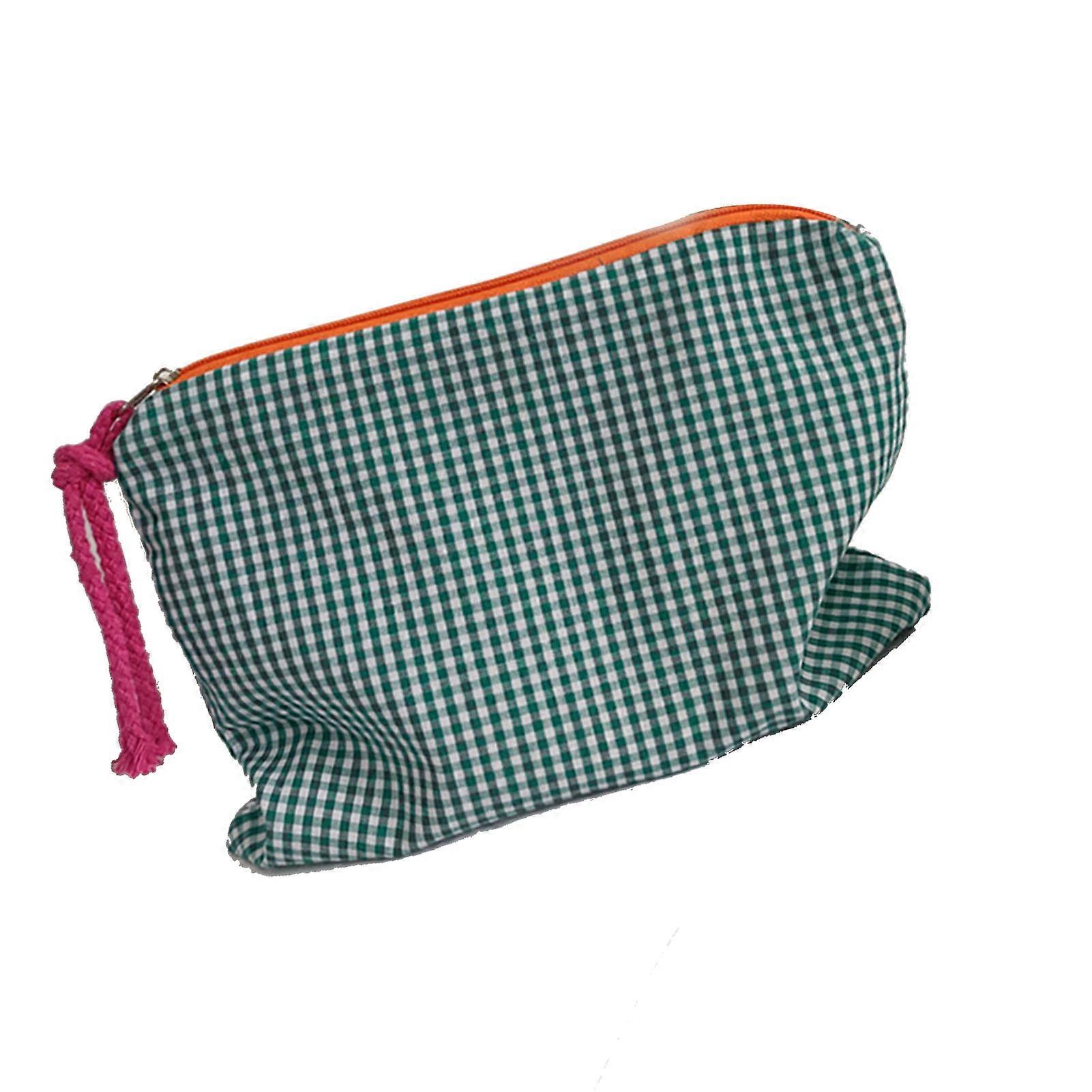 Checkered Makeup Bag with Zipper Soft Large Capacity Portable Travel Toiletry Cosmetic