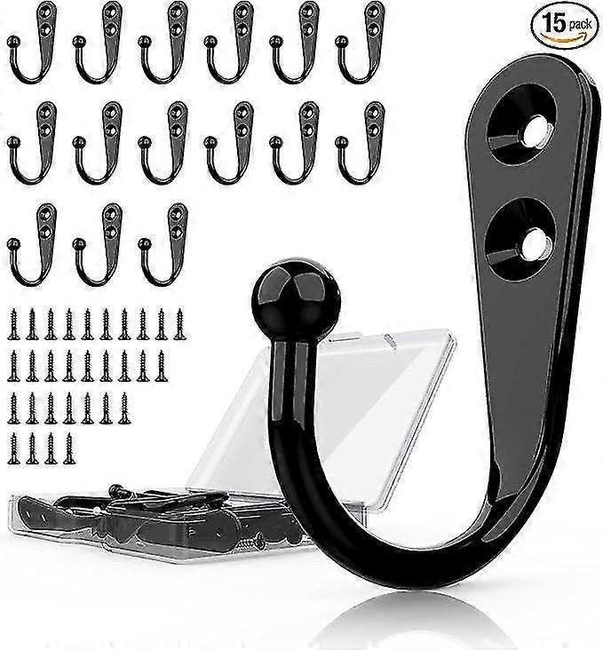 15 قطعة من السنانير المعطف الأسود المثبتة على الحائط ، خطاف شماعات مع 30 قطعة مسامير للمنشفة ، المفتاح ، الرداء ، الوشاح ، الحقيبة ، الغطاء ، فنجان القهوة ، أكواب أسود 1.18 * 1.73 بوصة