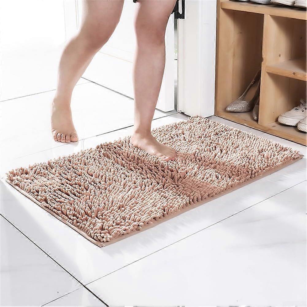 Easytomaintain chenille bathroom mats with borders; designed for effective moisture control and safety (Camel) Camel.