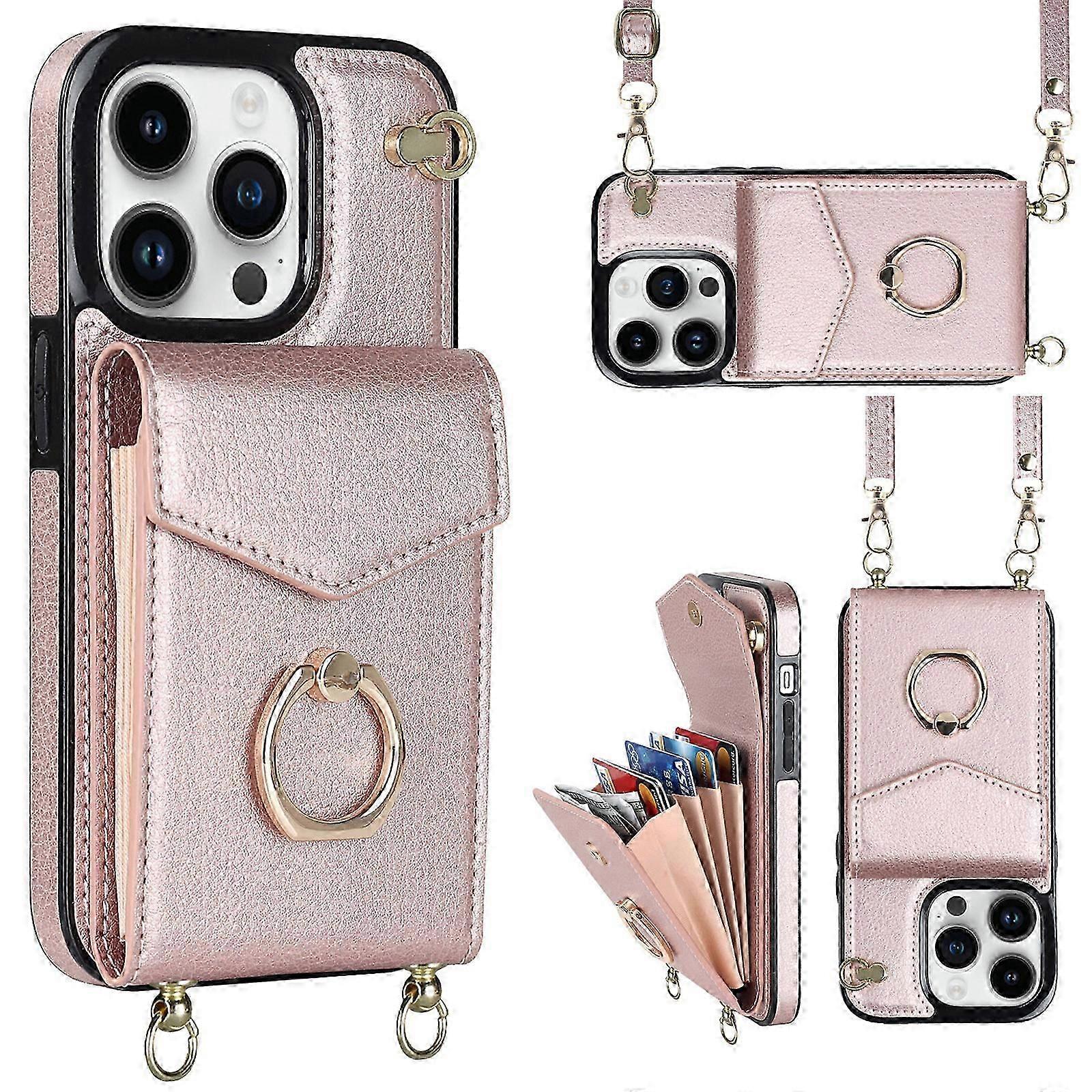 Wallet Case for iPhone 15 Pro Max/ 15 Ultra with 360Rotation Ring Holder Stand, RFID Blocking PU Leather Case Card Holder
