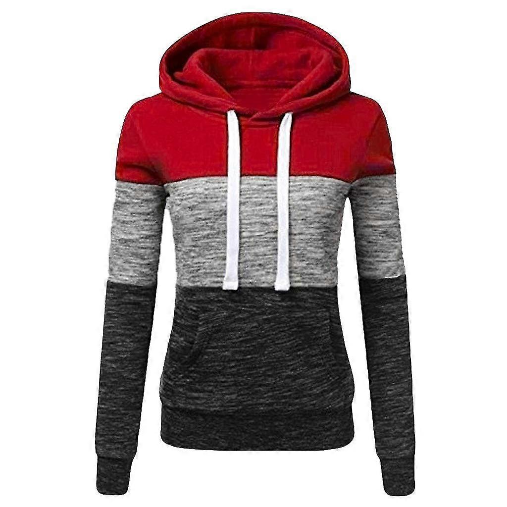 Couple Women's Men's Autumn Slim Patchwork Zip Hooded Jacket Red L