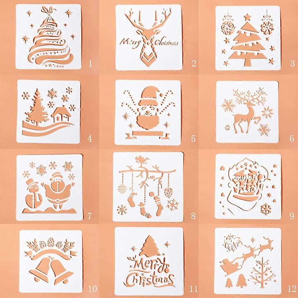 12pcs Reusable Christmas Drawing Stencils Set for Home and Classroom Wall Decor, Graffiti Templates, 5 Designs