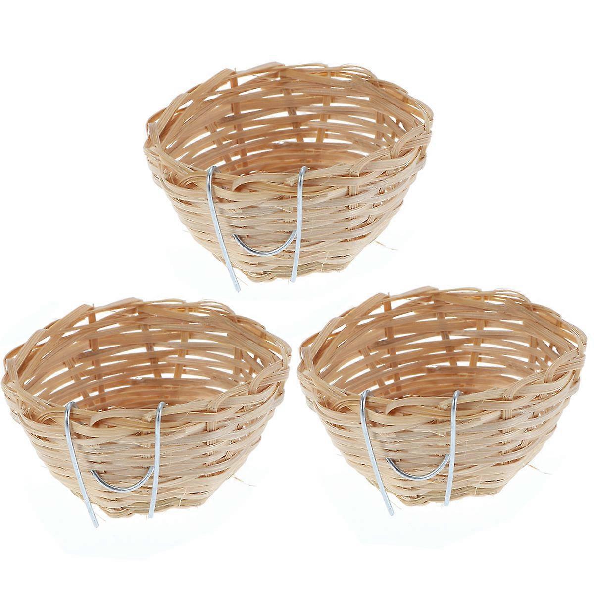 Handmade Plastic Khaki Bird Nest with Hook for Pet Use 3pcs