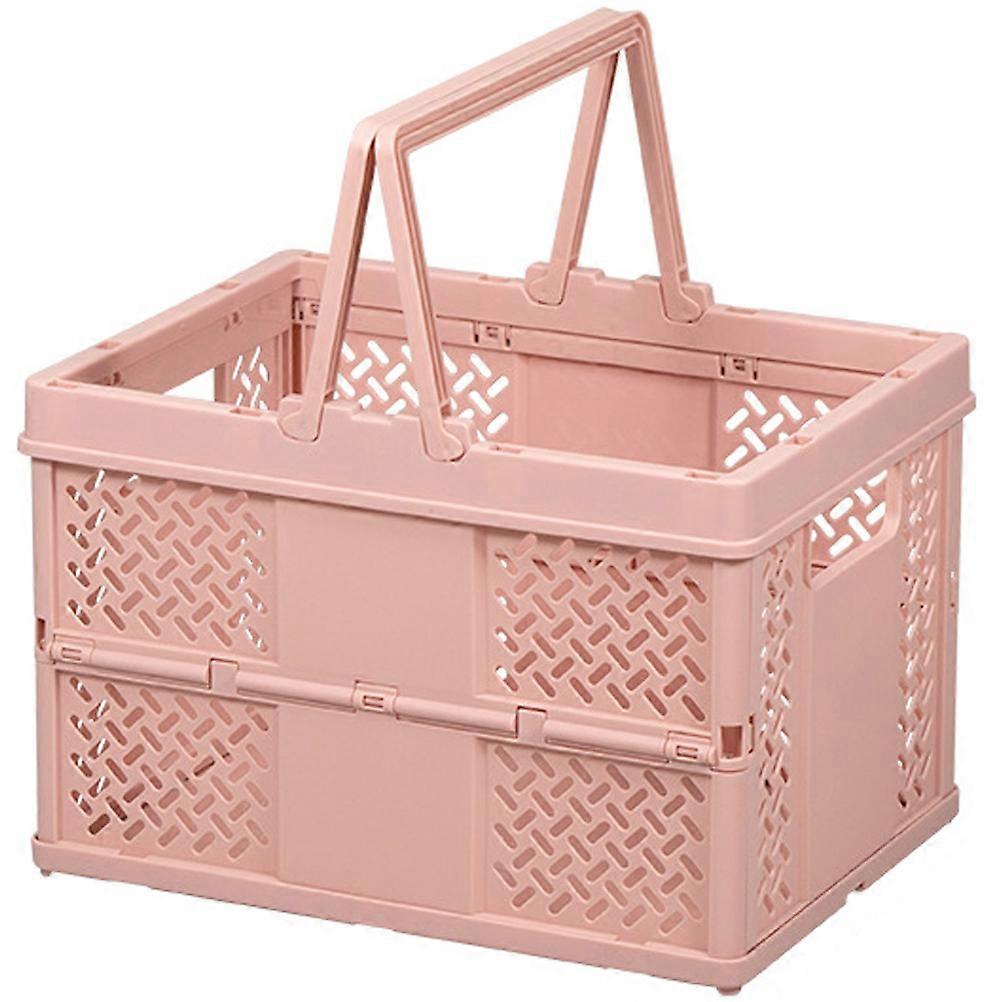 Folding Basket Household Practical Storage Pink 9.5×7.1×6.5in Ergonomic Handle 1Pack