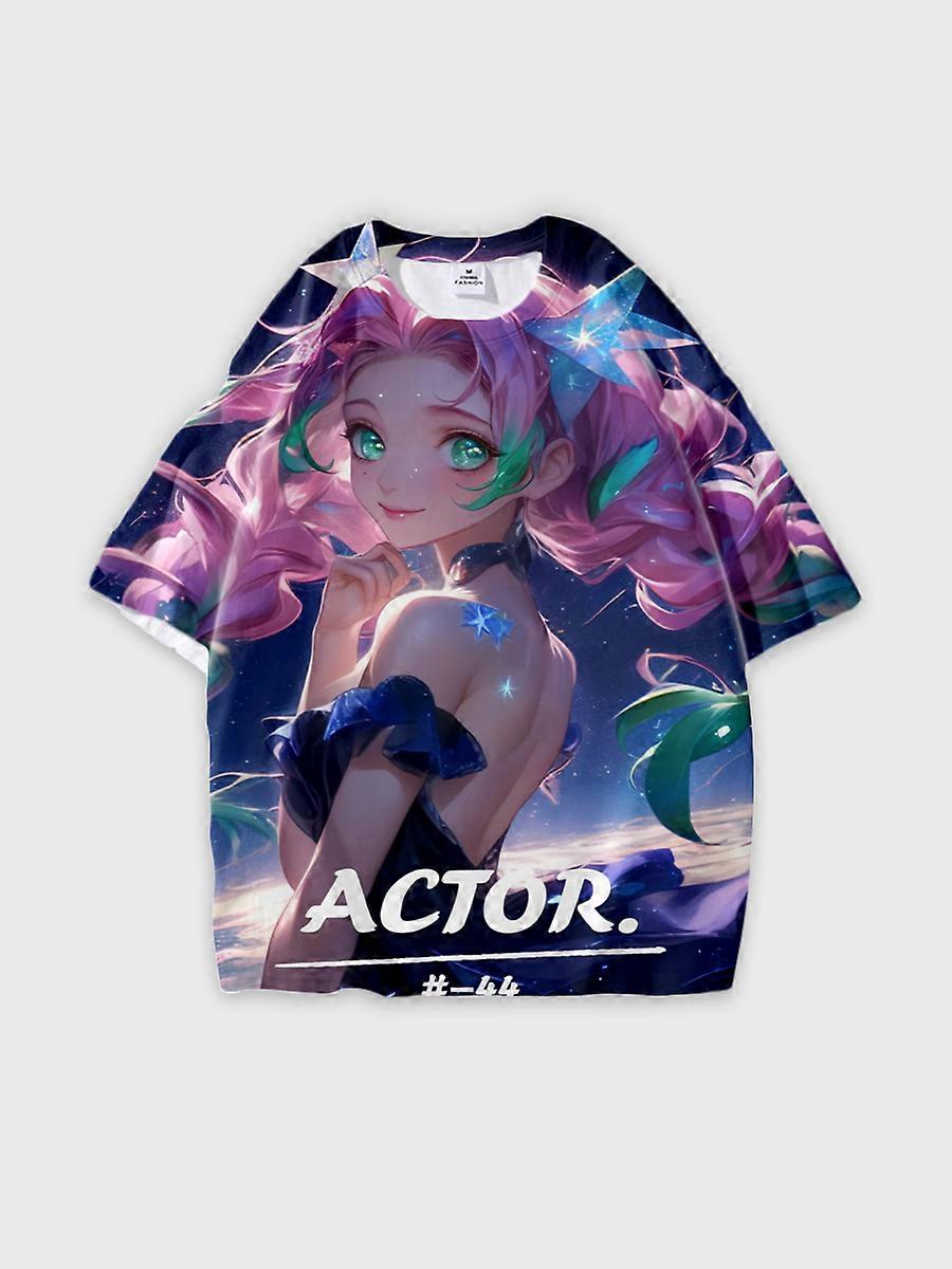 T-shirt round neck Character Pattern loose short sleeve P677