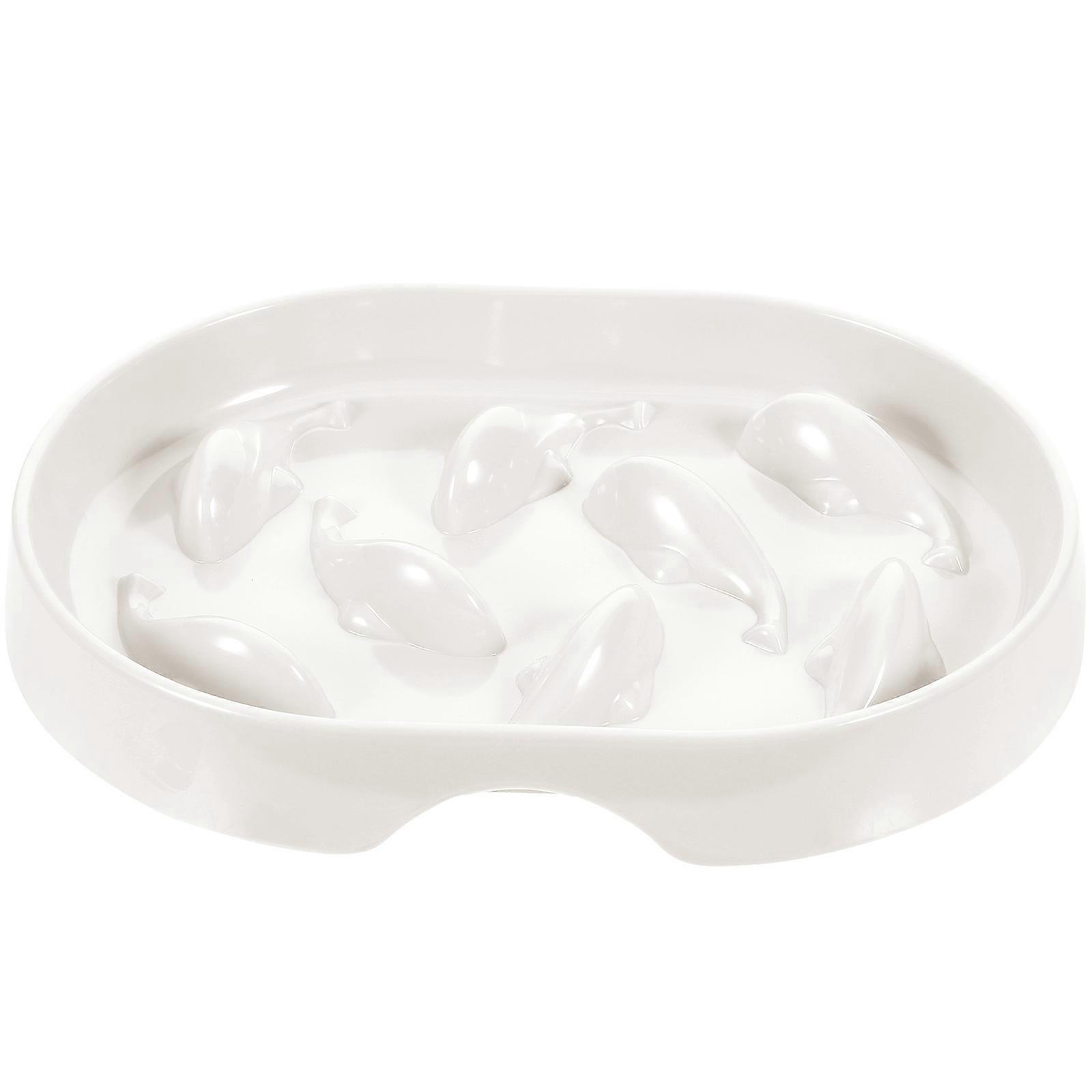 Slow Feeder Cat Bowl White Melamine for Feeding Lightweight and Fun Design 12.5x12.5x3.5 Inches