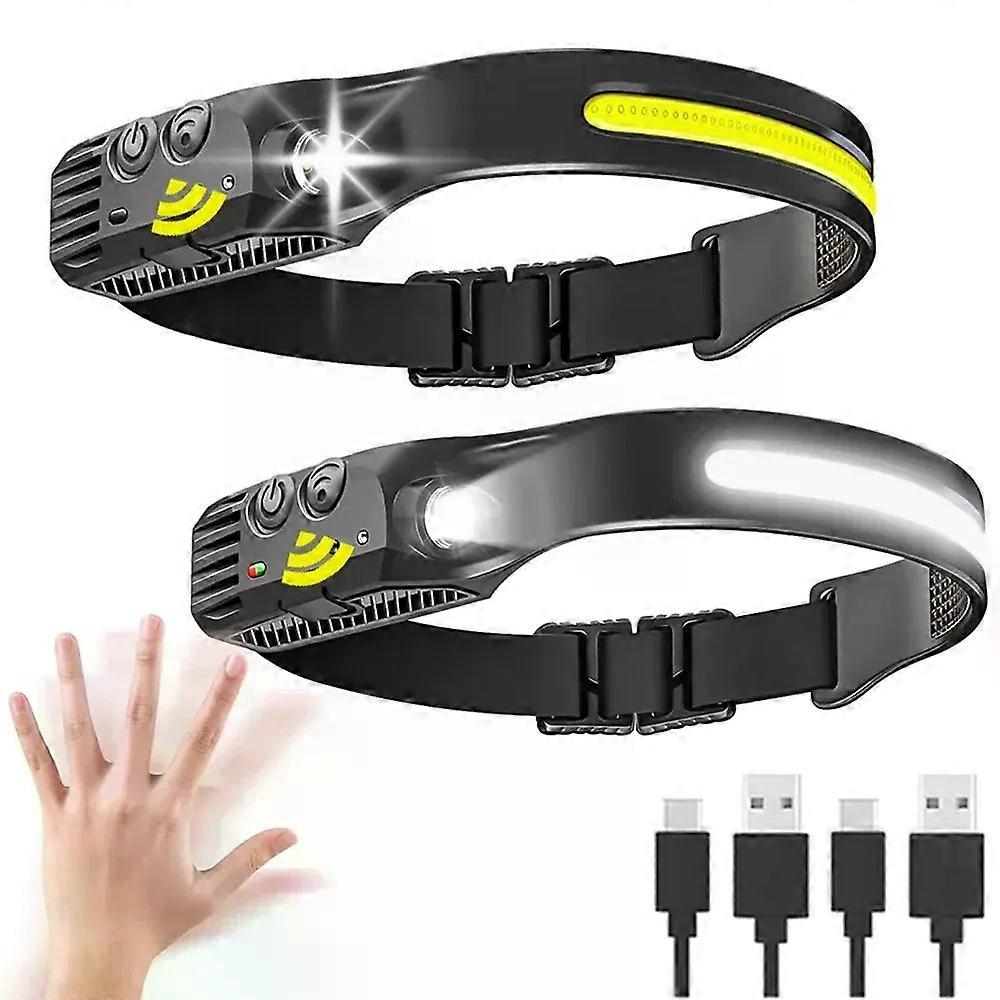 USB Rechargeable LED Headlamp with XPE+COB Sensor for Fishing and Camping, Mailbox Lamp, 180 Waterproof, 5 Modes, Mine Finder Light
