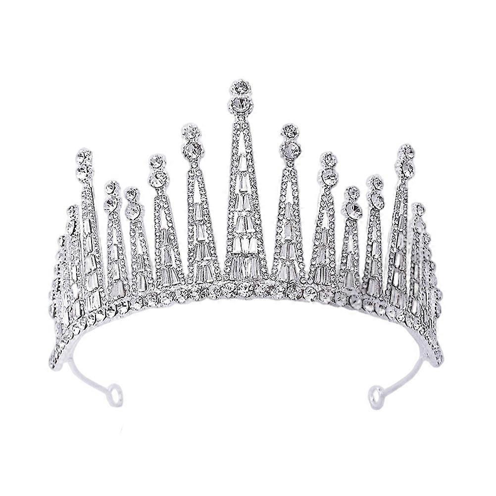 Baroque Rhinestone Crown for Decor with Delicate Design and Good Workmanship Silver zinc alloy