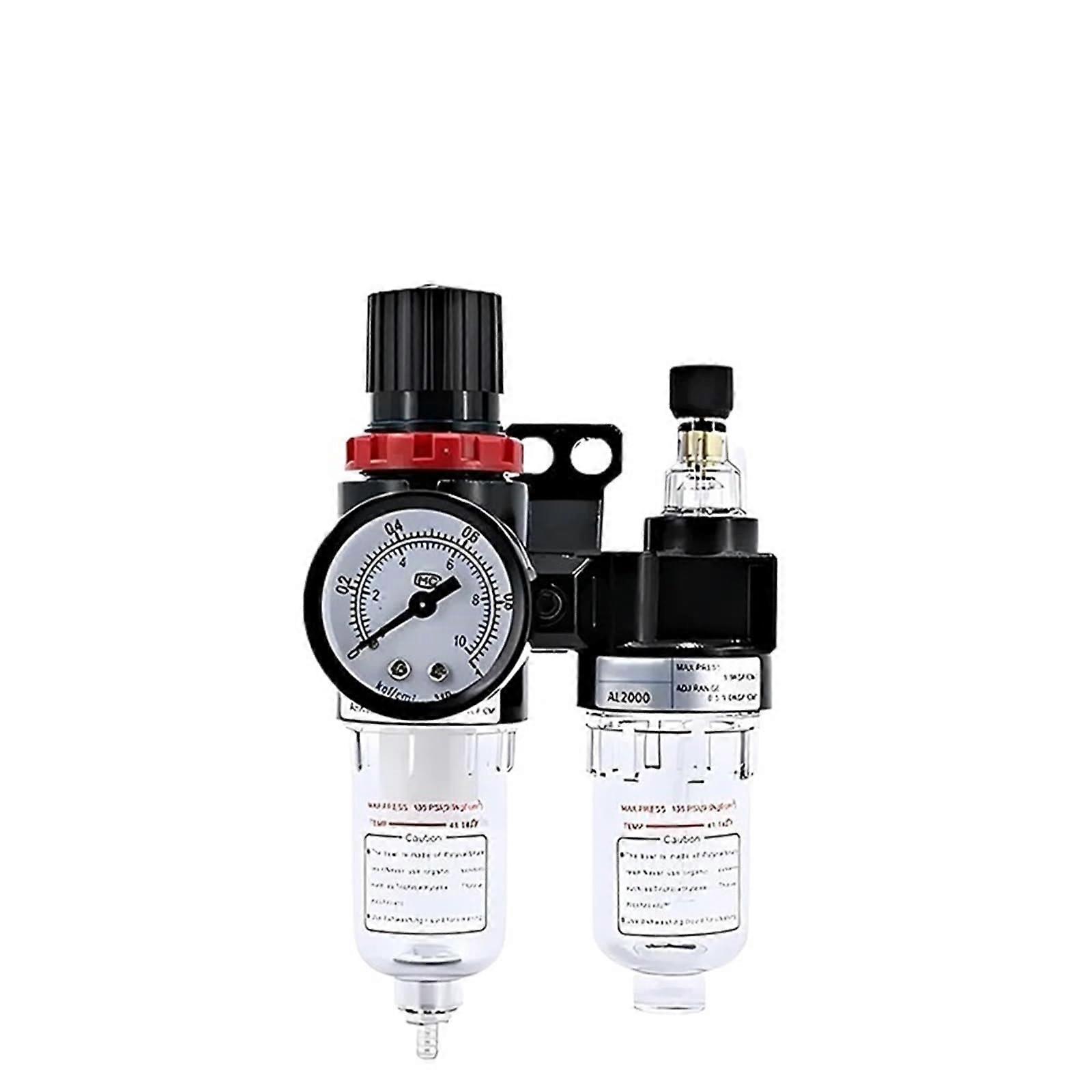 AFC2000 Compressor Oil Water Separator Regulator Trap Filter with Air Pressure Reducing Valve for Airbrush, G1/4 Connection (AFC w (PC802x2), 1 Set)