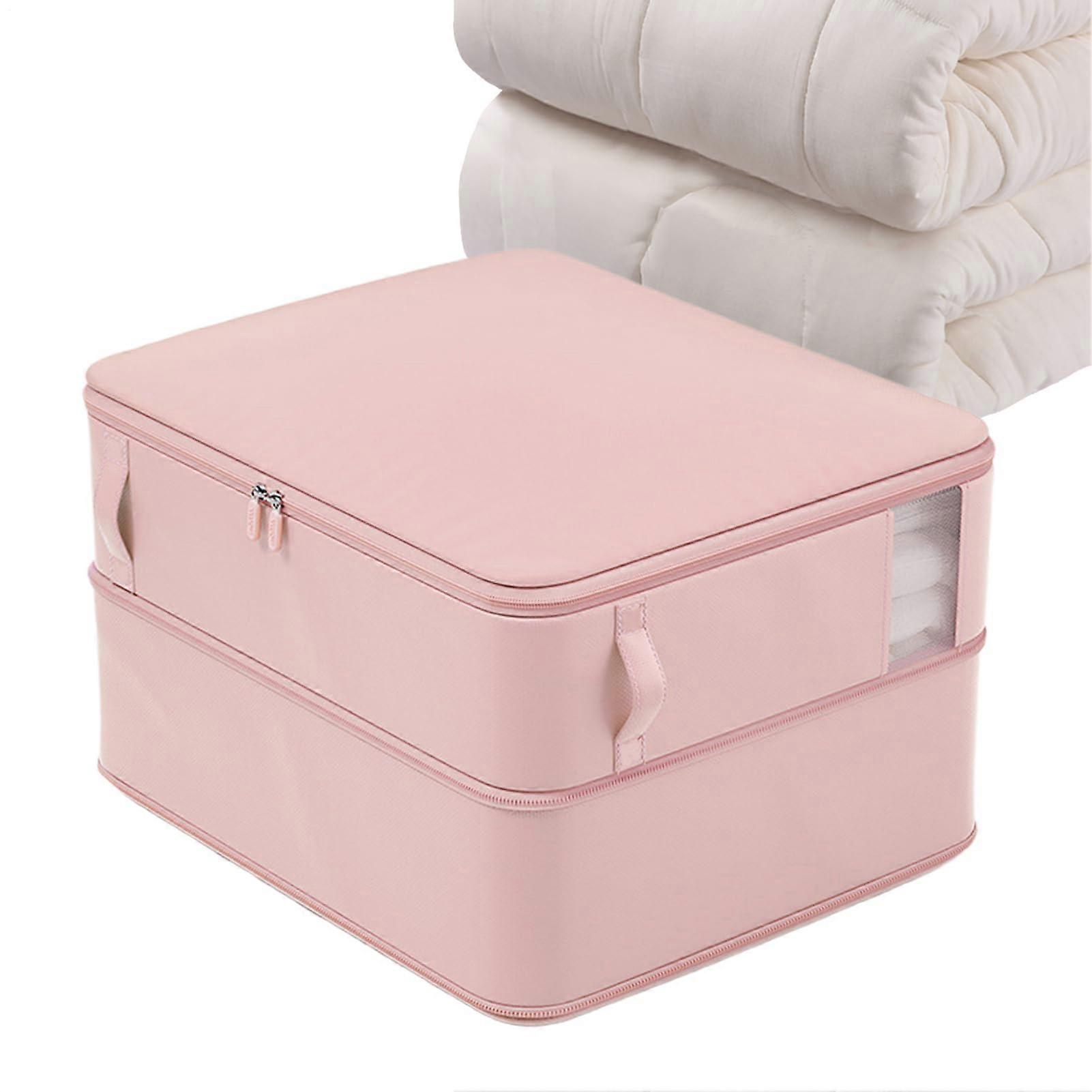 Bedding Storage Bag Compression For Duvets And Quilts, Stackable Organizer Box, Reusable Pink M For Pillows And Clothes